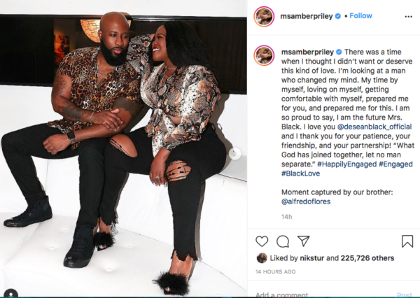 ‘A Man Who Changed My Mind’: Amber Riley Reveals In Instagram Post that She Is Engaged to Boyfriend Desean Black