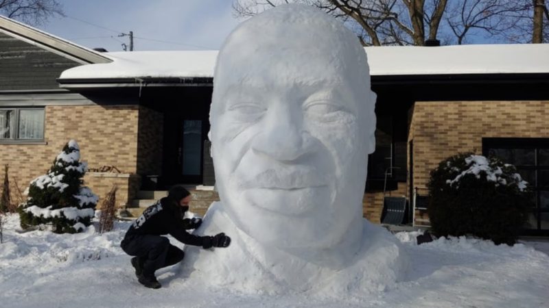 Canadian artist tributes George Floyd with massive snow sculpture