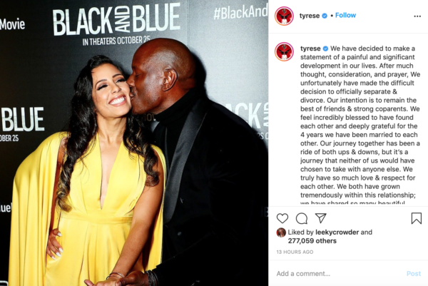 ‘Black Families and Marriages Are Under Attack’: Tyrese Issues Emotional Announcement of Split from His Wife
