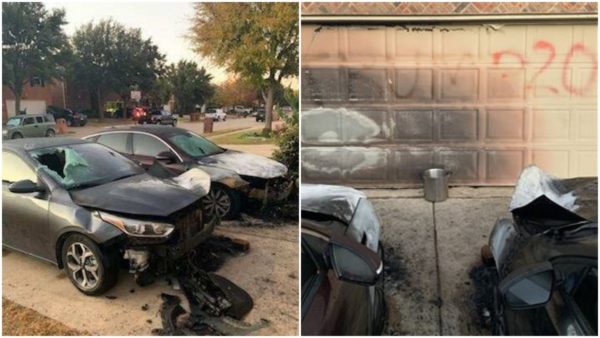 ‘That’s Going Way Too Far’: A Black Couple with BLM Sign Has Cars Set on Fire, Trump Graffiti Defacing Garage Door