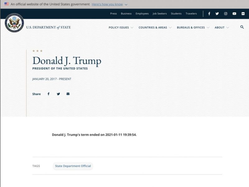 State Department employee changes Trump’s term end date on website