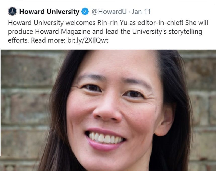 Howard University names Rin-rin Yu as editor-in-chief of magazine