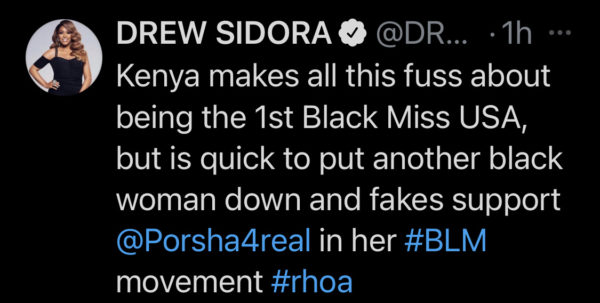 ‘Eat Her Up Drew’: Drew Sidora Throws Shade at Kenya Moore For ‘BLM’ Comments Against Porsha Williams Following New Episode of ‘RHOA’