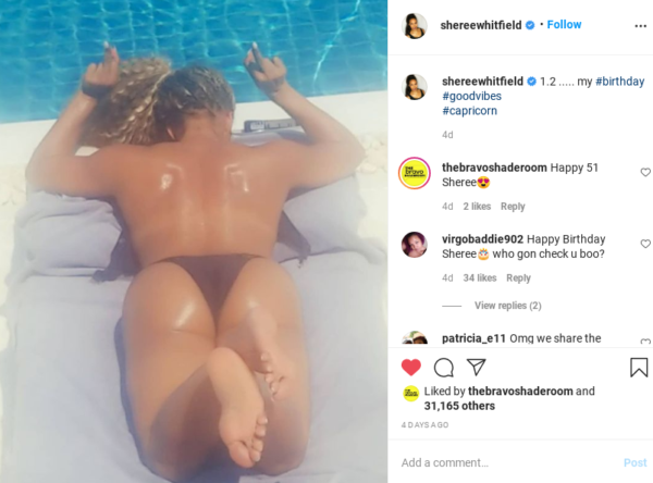‘Push Thru on the 30 Below Chicks’:  Shereé Whitfield Gives Fans a Full View of Her Backside In Black Bikini