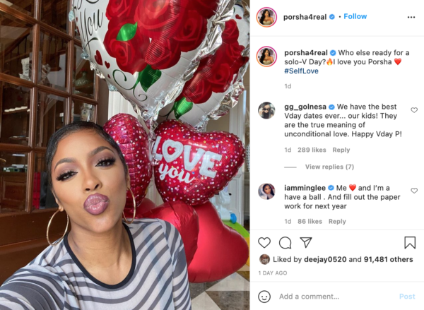 ‘Self Love Is the Best Love’: Porsha Williams Prepares for ‘Solo V-Day,’ Fans Offer Words of Encouragement