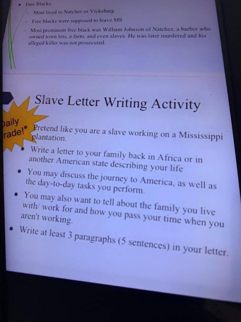Mississippi School Faces Backlash Over ‘Slave Letter Writing’ Assignment In Latest ‘Demoralizing’ Lesson Plan On Slavery