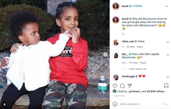 Kandi Burruss’ Daughter Blaze Forces Big Brother Ace to Share His Snacks In an Adorable ‘Gram Post
