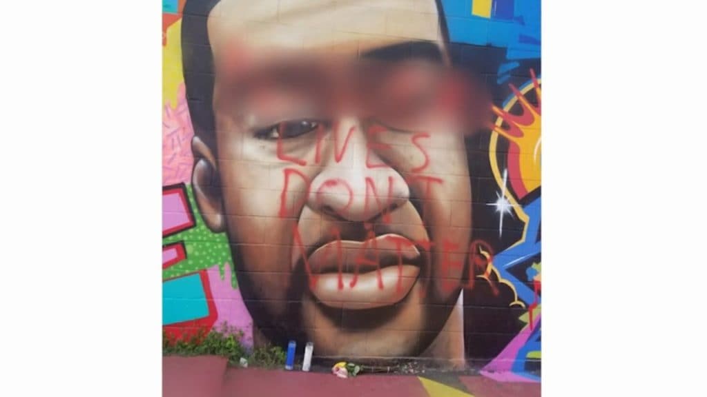 George Floyd mural defaced with n-word ‘lives don’t matter’