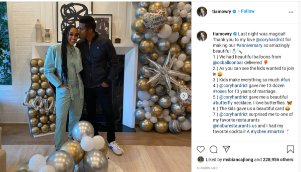 ‘Married Life Goals’: Fans Swoon After Tia Mowry Reveals What Hubby Cory Hardrict Surprised Her with for Their 13th Wedding Anniversary