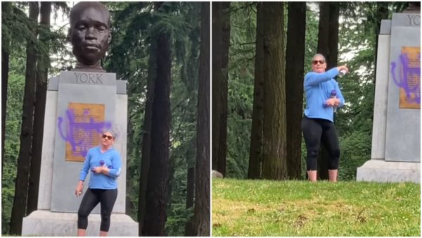 ‘Come Arrest Me!’: Angry Oregon Woman Upset Statue of Enslaved Black Man Replaced a White Man Was Caught Defacing It In Protest