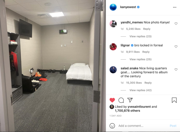 Kanye West Shares Photo of His Room Inside Mercedes-Benz Stadium to Finish Album,  Arena Embraces Him with Temporary Name Change