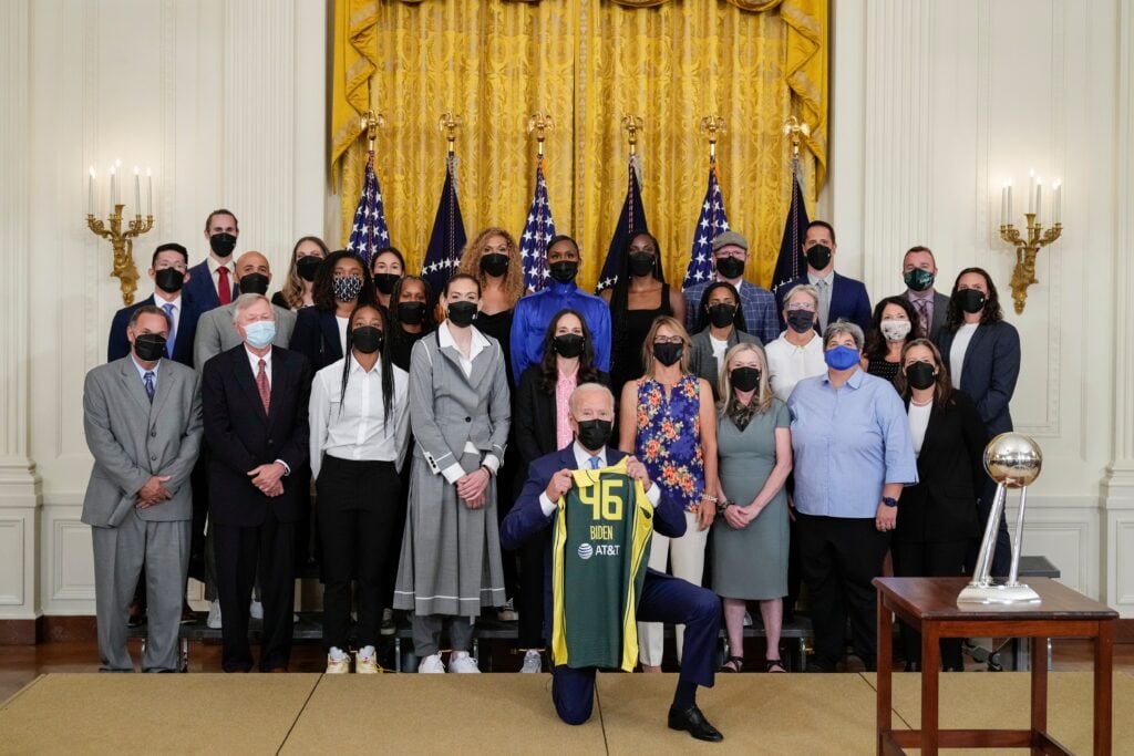 Biden kneels at White House celebration of WNBA champs Seattle Storm