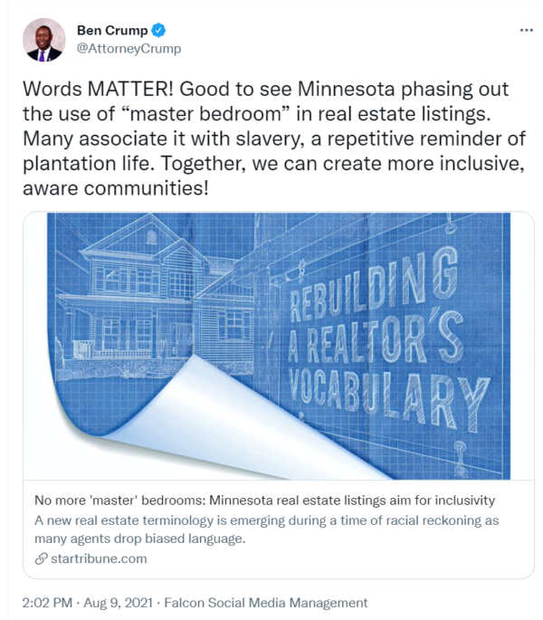 ‘This Doesn’t Help Them At All’: Minnesota Real Estate Listings Replace ‘Master’ Bedroom Phrasing, Attorney Ben Crump Claims ‘Many’ Associate It with Slavery as Reactions Pour In