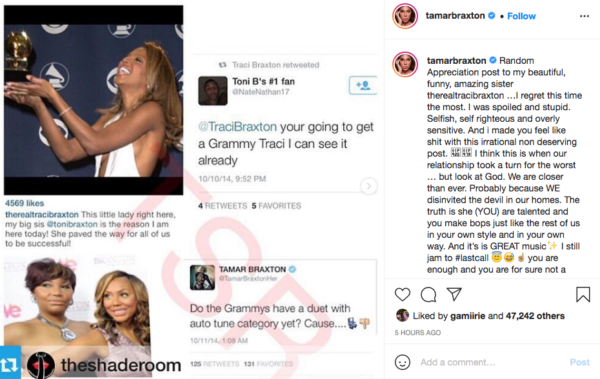 ‘Now This Is Growth’: Tamar Braxton’s Random Appreciation Post to Sister Traci Has Fans Commending the Singer for Taking Accountability for Her Past Actions