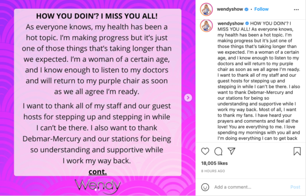 ‘Wendy Has to Focus on Wendy’: Wendy Williams Speaks Out for First Time Amid Health Struggles