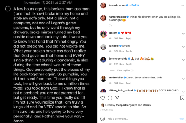 Tamar Braxton Sends Message to the Person Who Allegedly Broke Into Her California Home: ‘You Did Not Break Me’