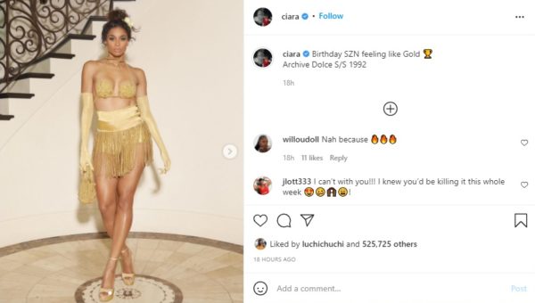 ‘Come Through Josephine Baker’: Ciara’s Gold Attire Stops Fans in Their Tracks