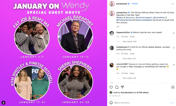 Wendy Williams Reveals She Won’t Be Back in January as She Announces Month’s Lineup of Guest Hosts