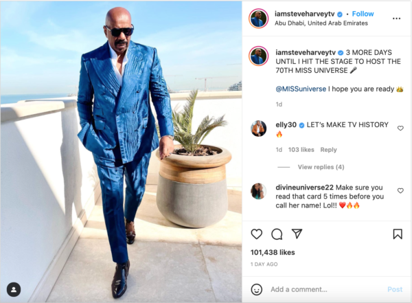 ‘Don’t Call The Wrong Name Please’: Steve Harvey Shows Off Fresh Outfit for Miss Universe Competition