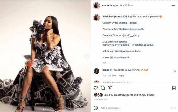 ‘Marlo Making Up for All the Years She Was Denied a Peach’: Marlo Hampton Debuts Custom Gown Filled with Her Most Memorable ‘RHOA’ Moments