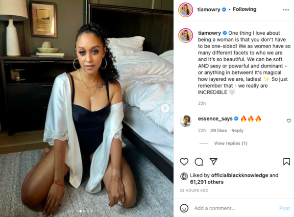 ‘Dayummm Tia!!!!’: Tia Mowry’s Post About Womanhood Derails When Fans Zoom In on the Star’s Revealing Attire 