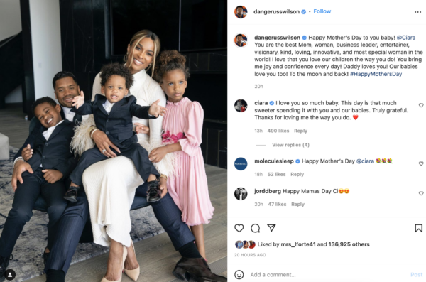 ‘It’s The ‘Daddy’ For Me’: Fans Gush Over Russell Wilson’s Mother’s Day Dedication Post to Ciara