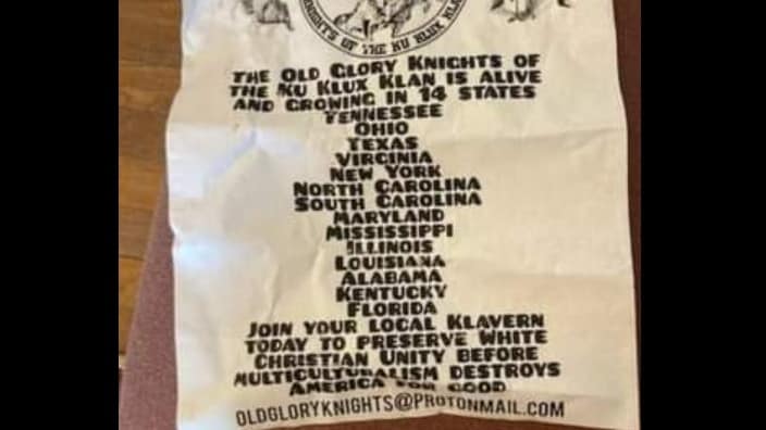Klan flyer left at Black church claims KKK is ‘alive and growing’ in more than a dozen states 