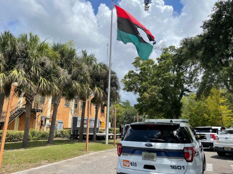 Flamethrower used to damage a Pan-African flag outside Uhuru Movement’s HQ in Florida, video shows