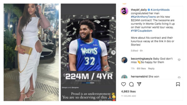 ‘She Won’: Jordyn Woods Congratulates Boyfriend Karl-Anthony Towns on New $224 Million Contract Extension 