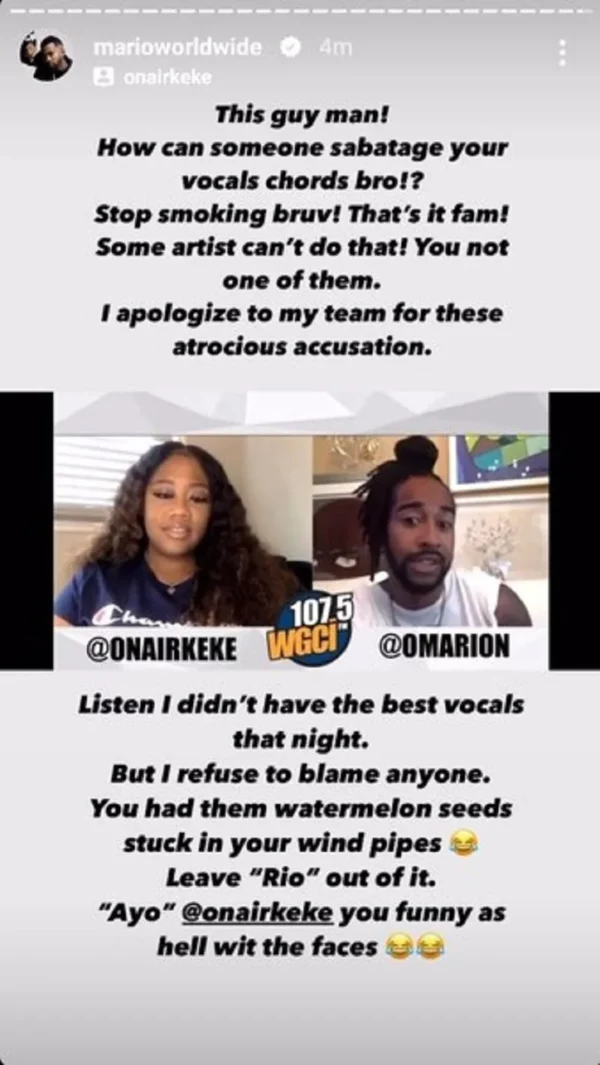 Mario Slams Omarion for Claiming Singer Sabotaged His Sound Ahead of ‘Verzuz’ Performance