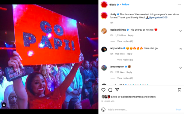 ‘Not After Four to Five Business Days Tho’: Diddy Thanks Yung Miami for Her ‘Go Papi!’ Sign After Snubbing Her at the BET Awards