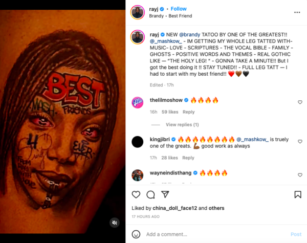 ‘It’s My Leg, It’s My Sister’: Ray J Says Brandy Was ‘Uneasy’ Learning He Tattooed Her Face on His Thigh