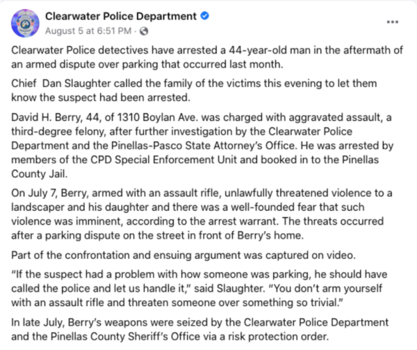 ‘You Don’t Arm Yourself with an Assault Rifle … Over Something So Trivial’: Florida Man Arrested, Guns Seized After Pulling AR-9 Rifle on Father-Daughter Landscaping Team for Blocking Driveway