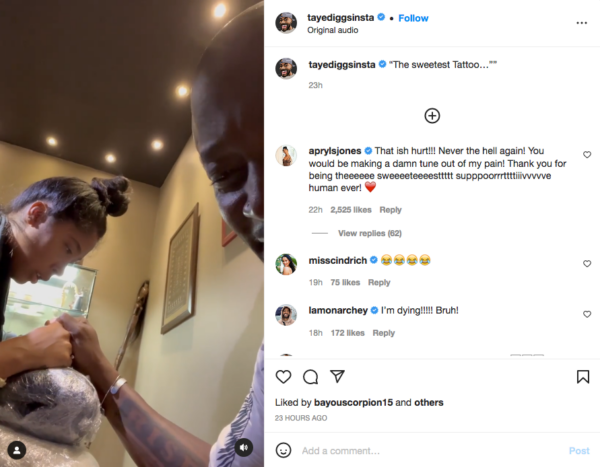 ‘The Tongues Took Me Out’: Taye Diggs Uploads a Video of Apryl Jones Getting a Tattoo and Fans are Left in Tears  