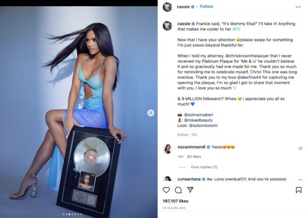 ‘How Diddy Let This Slip?’: Cassie Finally Receives Platinum Plaque for ‘Me & U’ After 16 Years