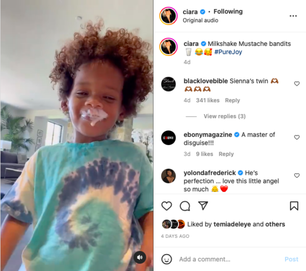 ‘He’s Getting So Big’: Ciara and Her Younger Son Win Have Fun Making Milkshake Mustaches 