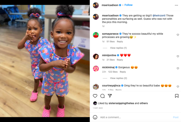 Erica Dixon Uploads a New Photo of Her Twin Daughters and Fans are Smitten by Their Beauty:’They are so Adorable’