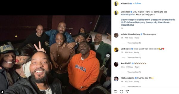 ‘Where’s Chris?’: Will Smith Posts ‘Epic’ Photo with Dave Chappelle, Rihanna, Tyler Perry and More During ‘Emancipation’ Private Screening, Fans Call Out Deeper Meaning Behind the Pic