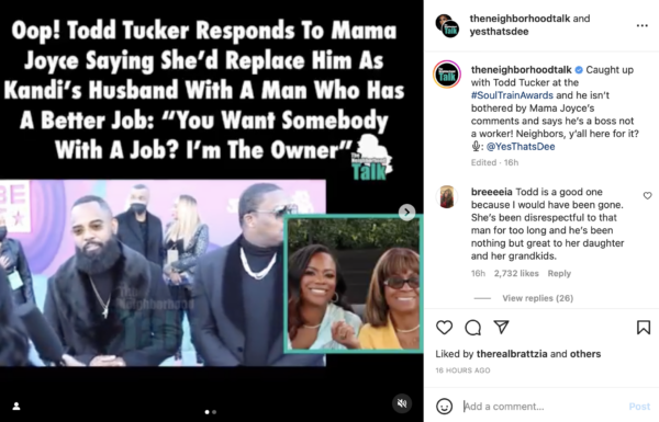 Kandi Burruss’ Husband Todd Tucker Claps Back at Mama Joyce’s Remarks About Replacing Him with a Man that Has a ‘Decent’ Job:’You Want Somebody with a Job? I’m the Owner’