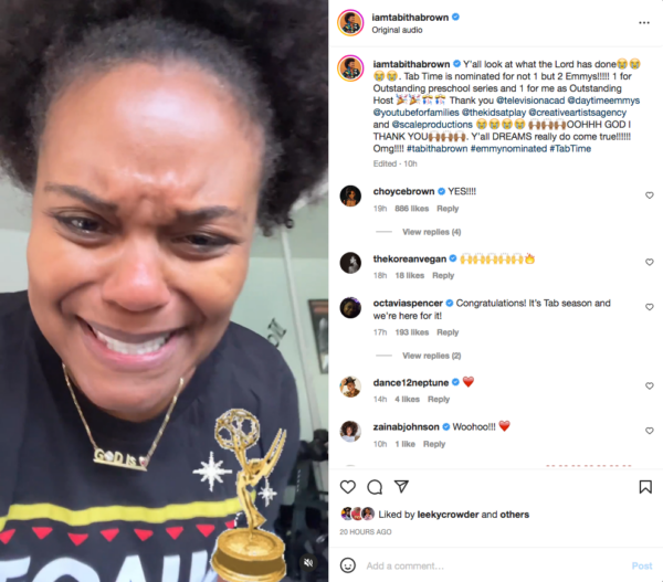 ‘This Lady Went from TikTok to an Emmy’: Tabitha Brown Reveals She’s Been Nominated for an Emmy for Her Children’s Show ‘Tab Time’ Following Tension with Food Network 