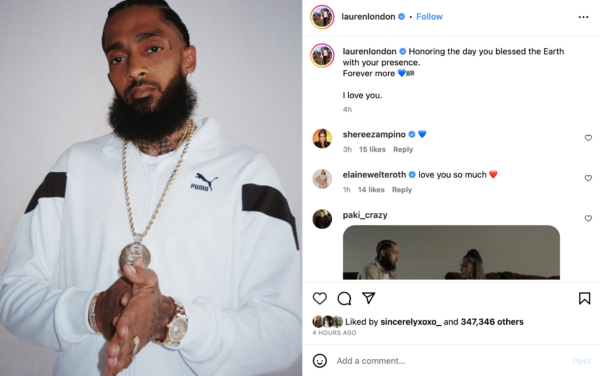 ‘You Blessed the Earth with Your Presence’: Lauren London Shares Birthday Tribute to Rapper Nipsey Hustle on What Would Have Been His 38th Birthday