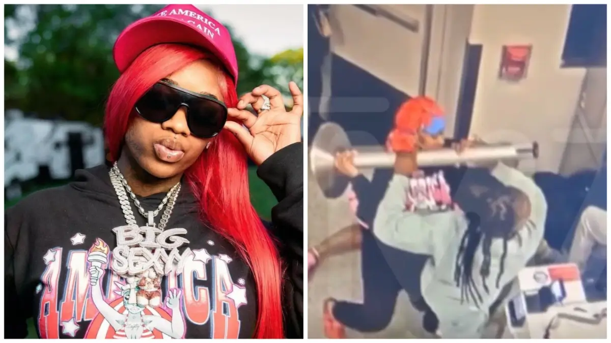 ‘She Ain’t Let That Purse Go’: Shocking Video of Sexyy Red Wielding Metal Pole During Airport Brawl Goes Viral as Rapper Faces Charges After Arrest