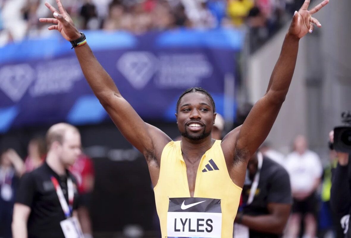 Noah Lyles warms up for Olympics, sets personal best to win 100 in London