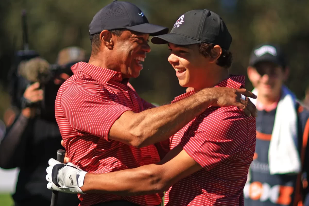 Tiger Woods celebrates 15-year-old son Charlie’s first tournament hole-in-one