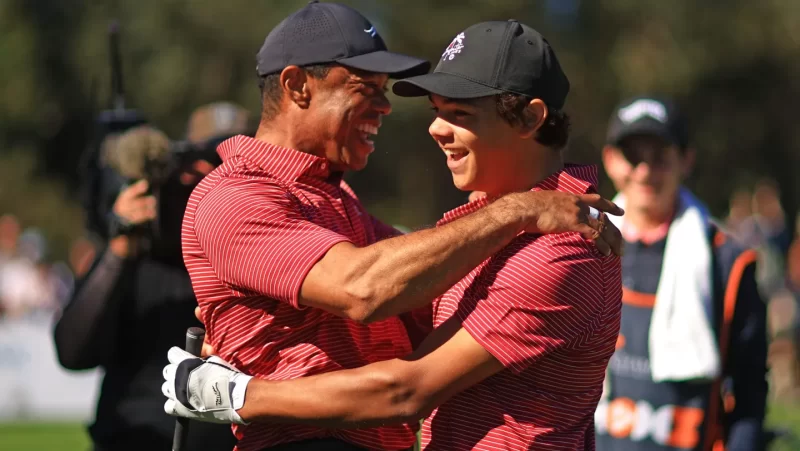 Tiger Woods celebrates 15-year-old son Charlie’s first tournament hole-in-one