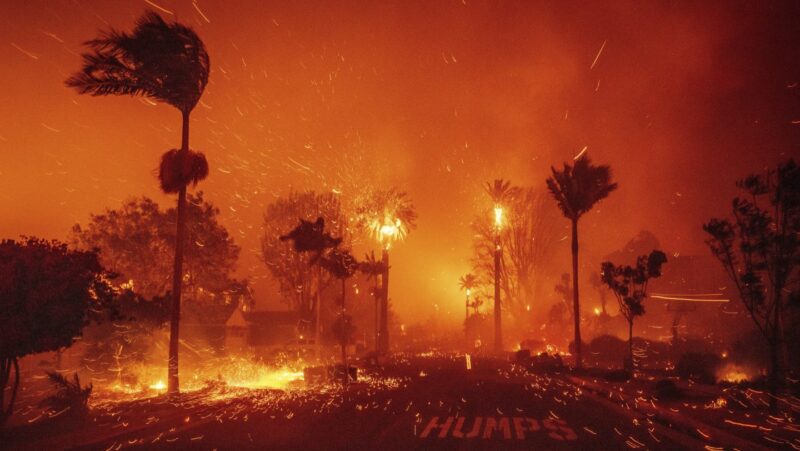 Thousands flee as wildfires burn out of control in and around Los Angeles and homes are destroyed