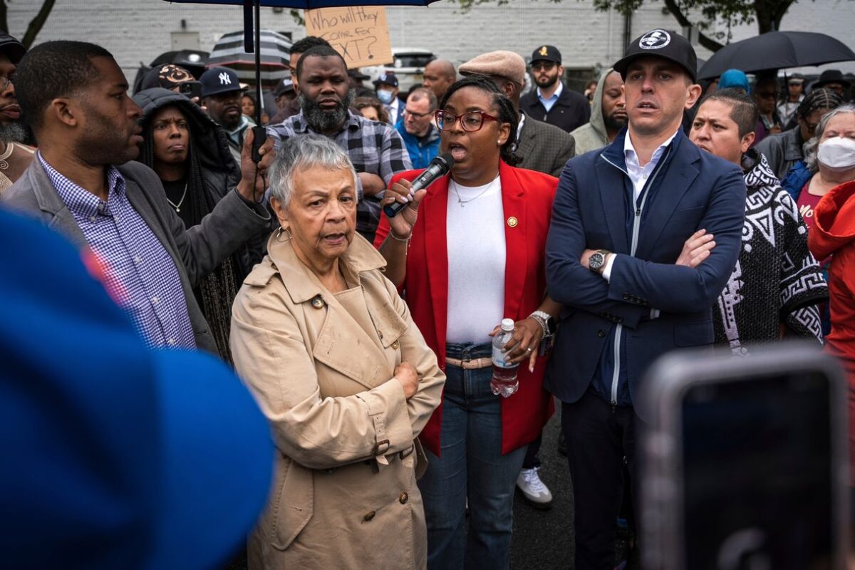 People gather to protest arrest of Mayor Baraka of Newark by ICE