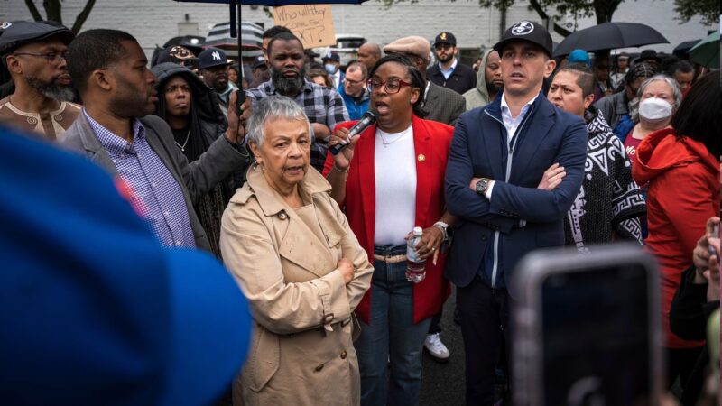 People gather to protest arrest of Mayor Baraka of Newark by ICE