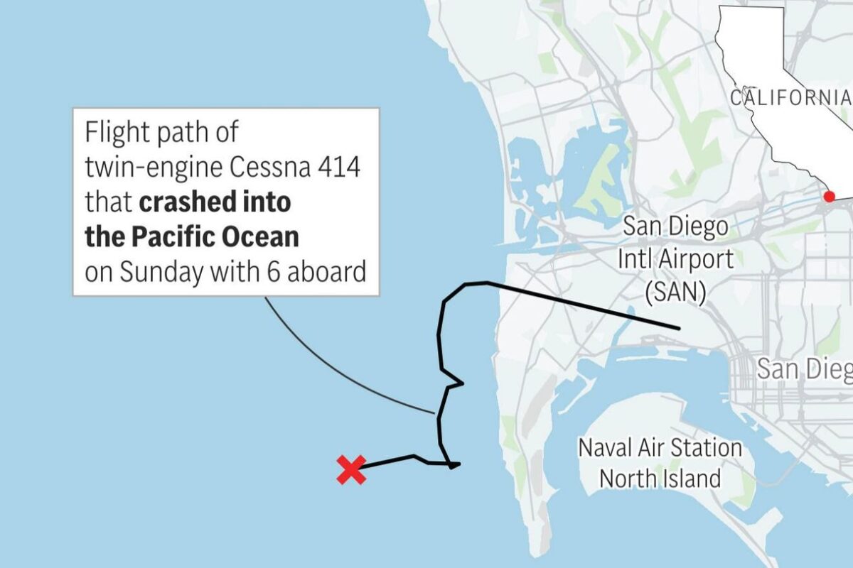 Small plane carrying six people crashes off the San Diego coast
