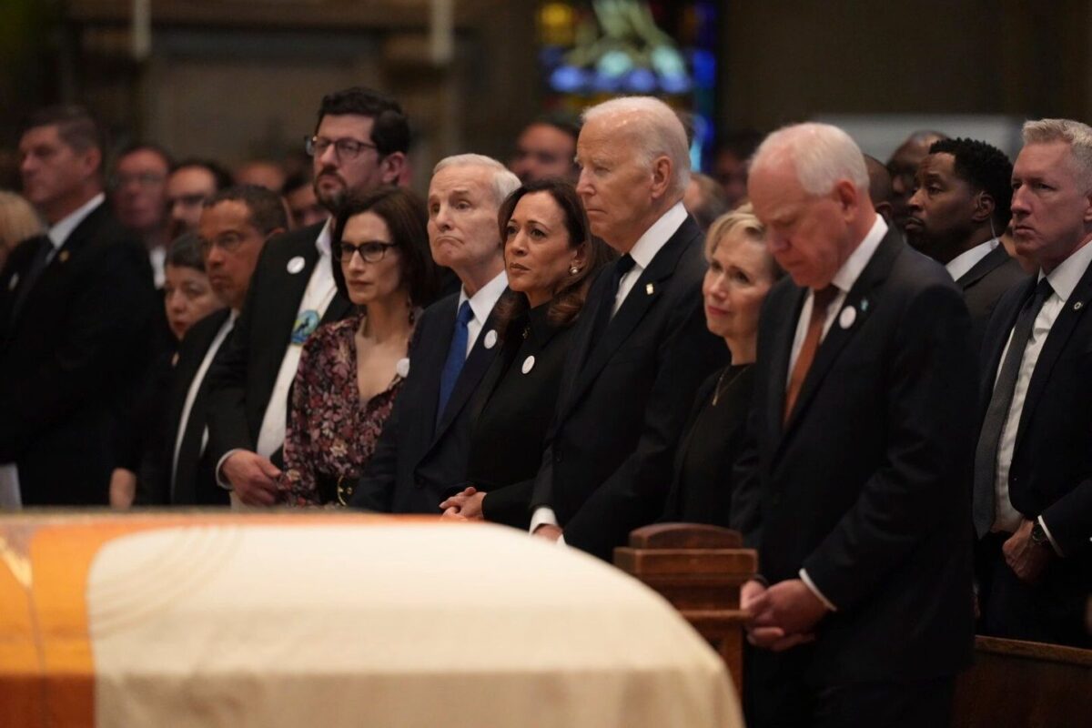 Biden and Harris attend, hold hands at funeral for former Minnesota House Speaker Melissa Hortman